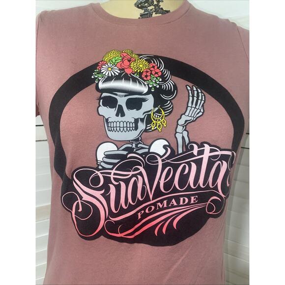 Suavecito Pomade Pink Mauve Fitted Cotton T Shirt Ladies Sz Large - Picture 2 of 8